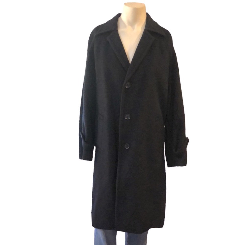 VINTAGE HEAVY LONG WOOL PEA COAT CUSTOM MADE OVERCOAT BLACK SIZE LARGE